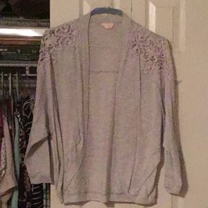 CLOSET CLEAN OUT cream cardigan lace shoulders